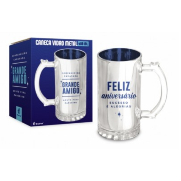 CANECA VIDRO METALIC TEMAS - GRANDE AMIGO